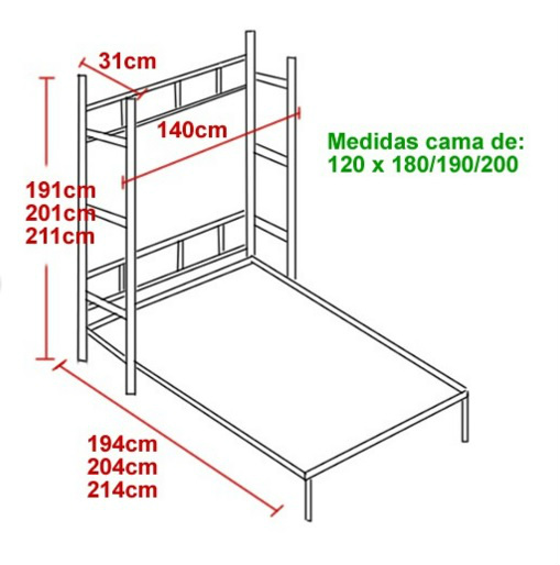 color blanco lacado 120 x 200 cm Cama plegable Bed Concept horizontal 